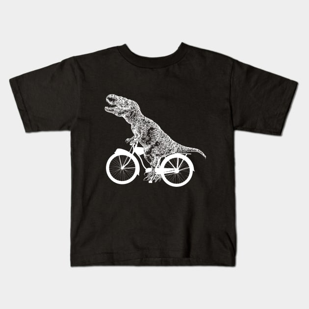 Funny Dinosaurs Ride Bicycles Kids T-Shirt by Collagedream